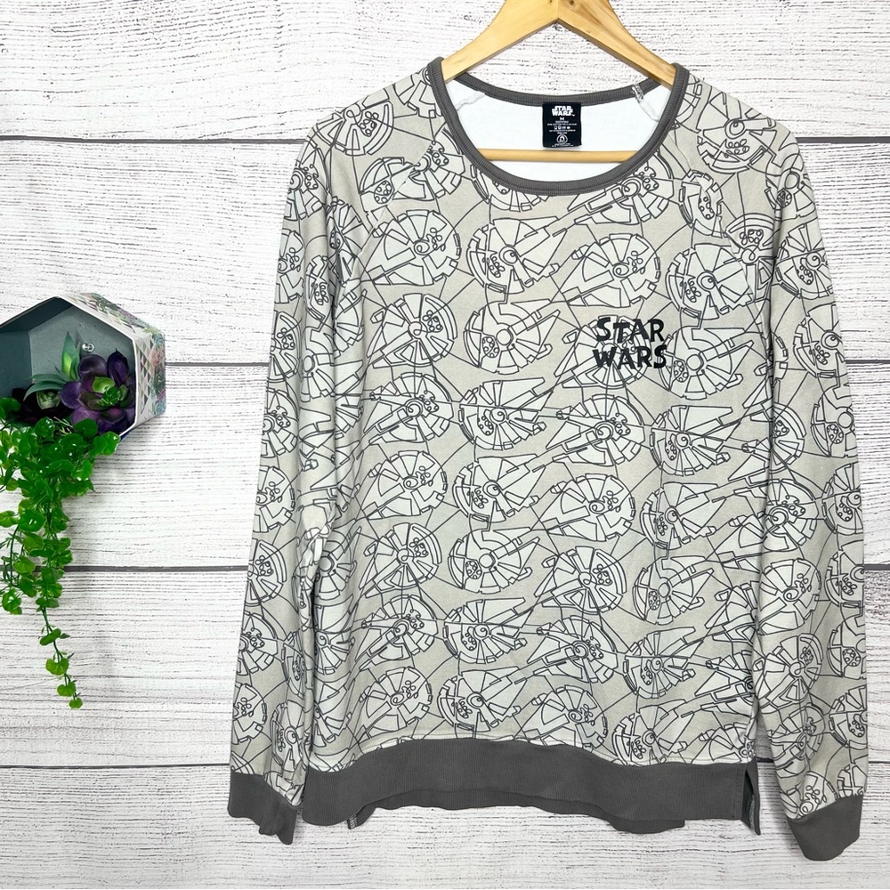 Star Wars X Rags Gray Millennium Falcon Print Long Sleeve Sweater Size Medium